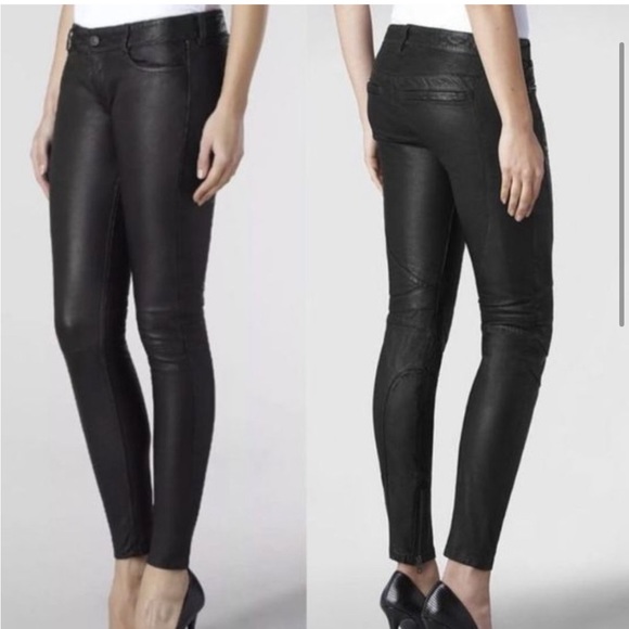 • AllSaints • Womens Mauritius Leather Skinny Pants Lined Moto Biker Style 26 - Picture 2 of 5